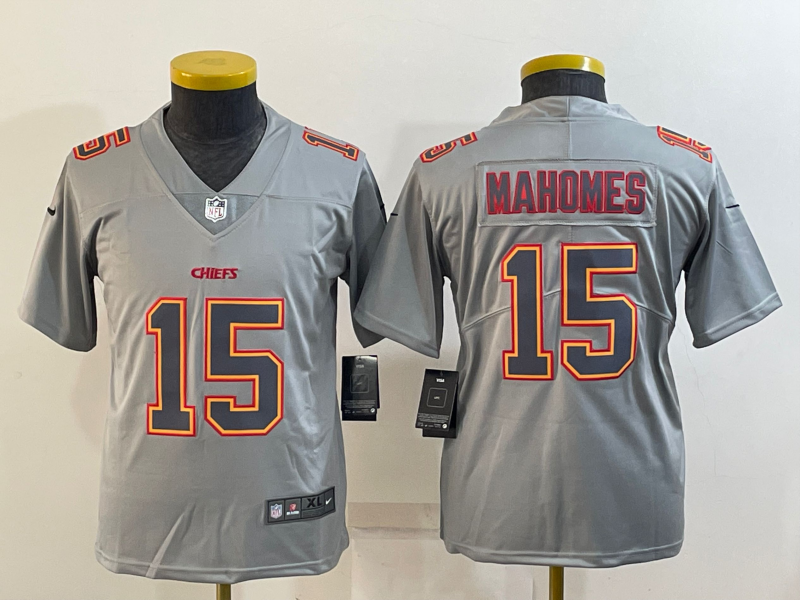 Youth Kansas City Chiefs #15 Patrick Mahomes Grey Atmosphere Fashion Stitched Jersey Youth Kansas City Chiefs #15 Patrick Mahomes Grey Atmosphere Fashion Stitched Jersey